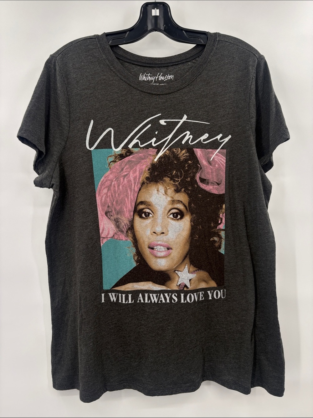 Whitney Graphic Tee - Charcoal with Pink & Teal Artwork Size XL